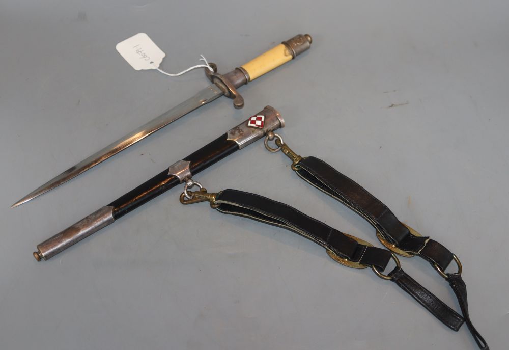 A post WWII Polish army officers dagger, overall length 37.5cm